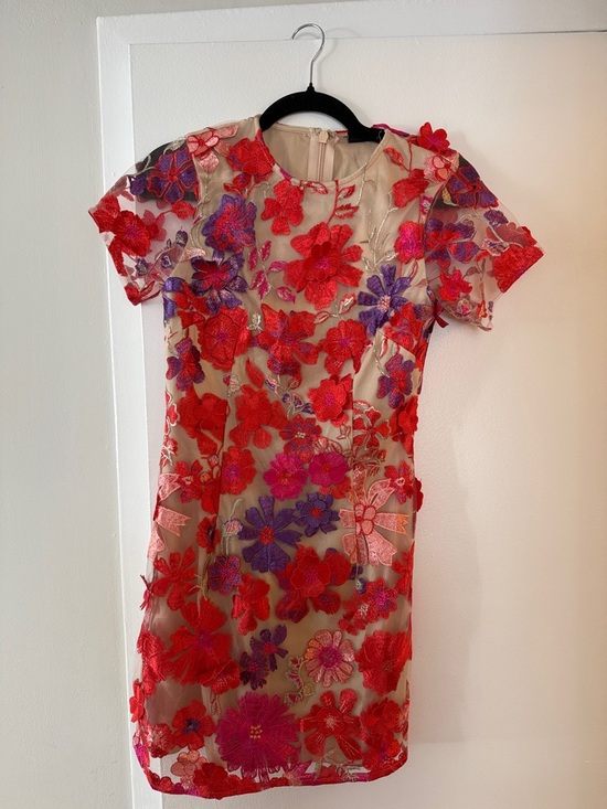 Vici Dresses & Skirts - Vici Red & Purple Floral Appliqué Mini Dress